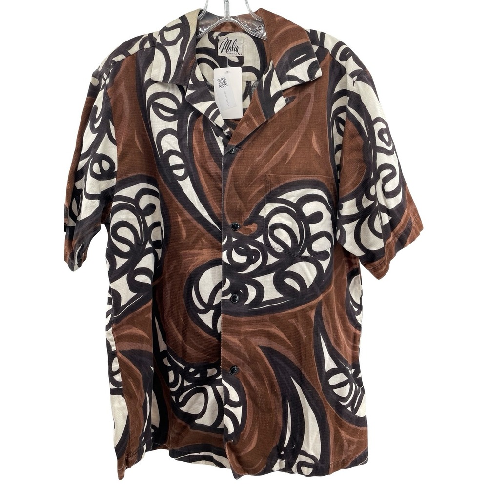 Malia Honolulu Men's Shirt Aloha Brown Cotton Vintage 1970s Large NWOT